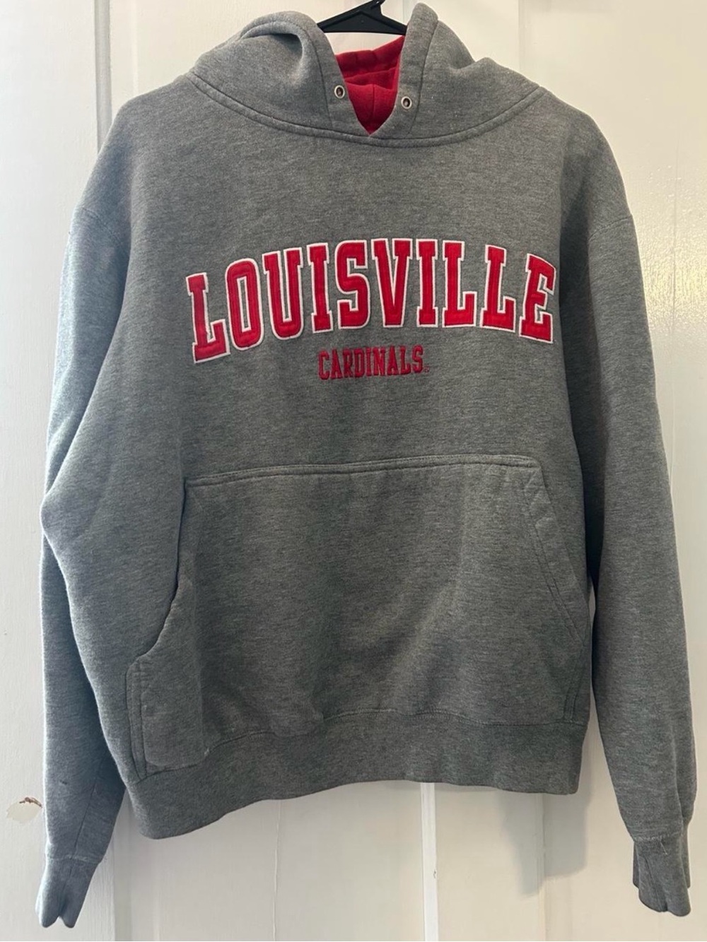 Team Apparel Gray Hoodie with Red Louisville Script